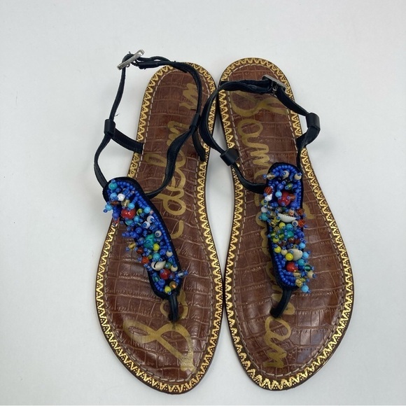 Sam Edelman Gabrielle Colorful Beaded Thong Ankle Strap Flat Sandals Leather 8 - Picture 5 of 16